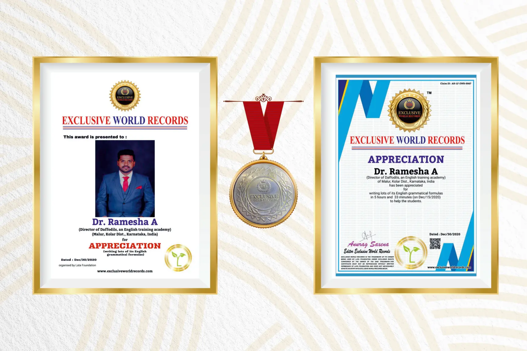 Exclusive World Records appreciation certificates