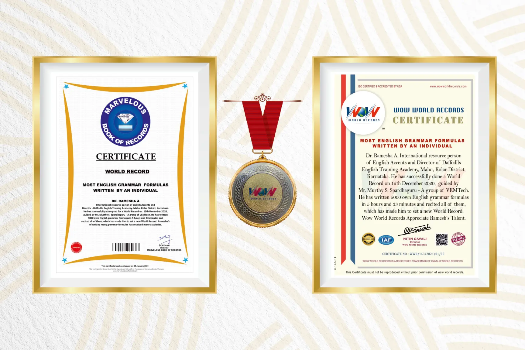 Marvelous Book of Records and WOW World Records certificates
