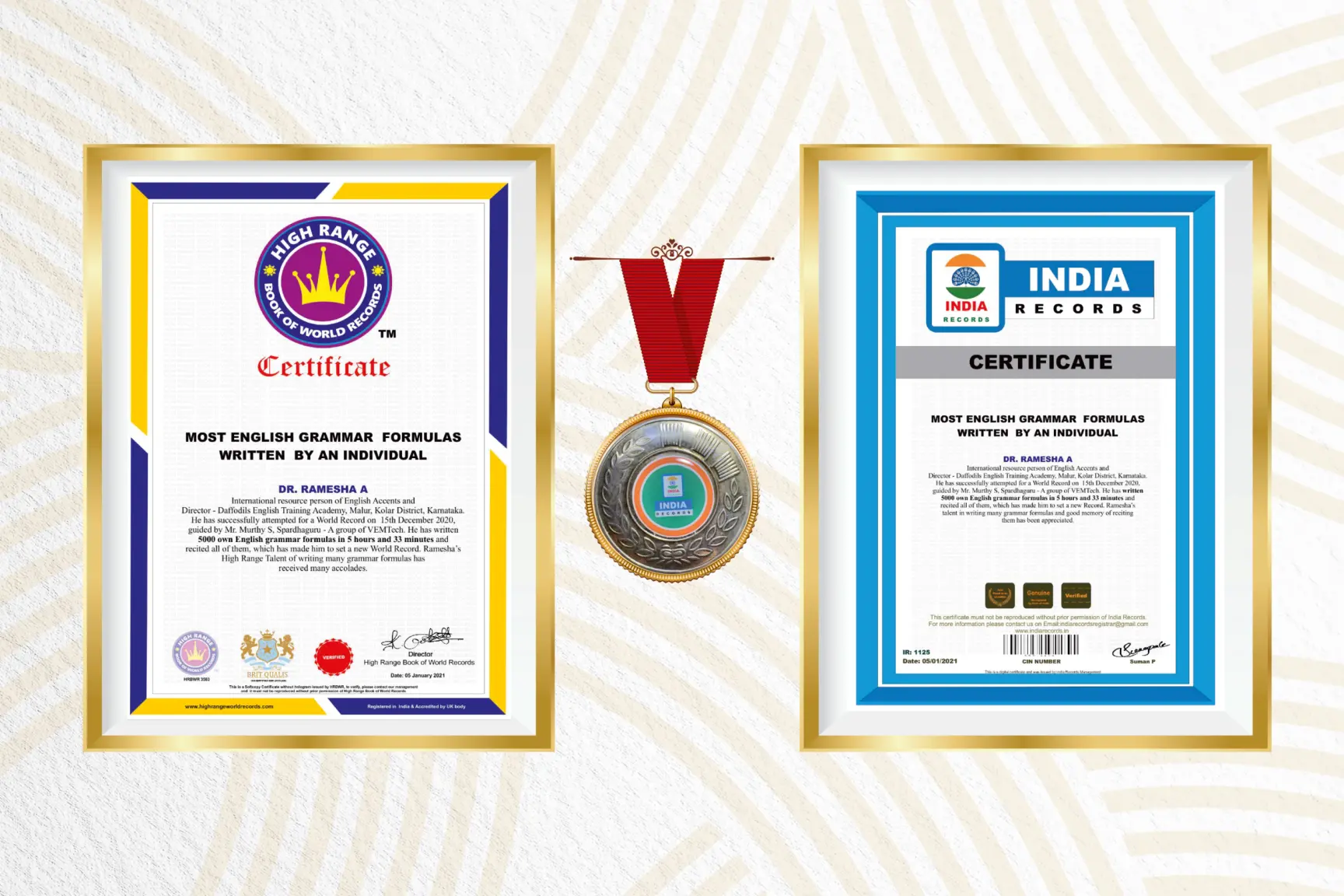 High Range Book of World Records and India Records certificates